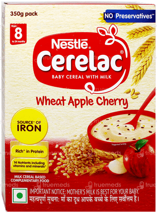 Nestle Cerelac No Preservatives Wheat Apple Cherry From 8 To 24 Months Baby Cereal 350Gm