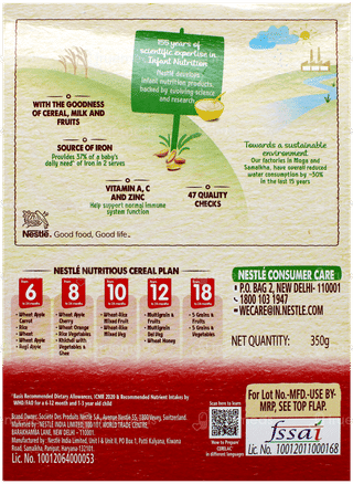 Nestle Cerelac No Preservatives Wheat Apple Cherry From 8 To 24 Months Baby Cereal 350Gm