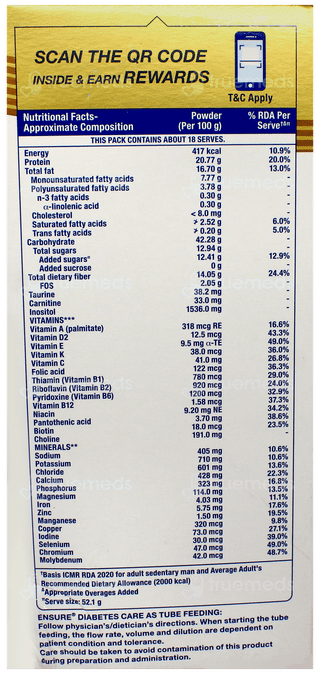 Ensure Diabetes Care New & Improved Zero Added Sucrose Vanilla Delight Flavour Refill Powder 950gm