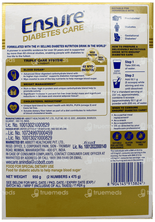 Ensure Diabetes Care New & Improved Zero Added Sucrose Vanilla Delight Flavour Refill Powder 950gm