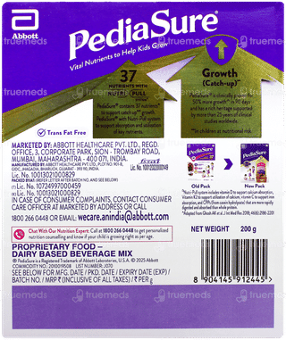 Pediasure 2 To 6 Years Old Chocolate Flavour Refill Powder 200Gm