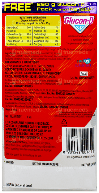 Glucon D New Tangy Orange Flavour Refill Powder 1Kg With 250Gm Free