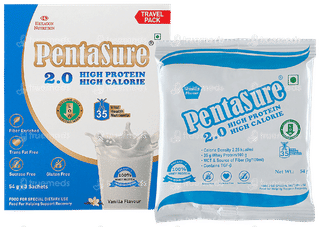 Pentasure 2.0 High Protein Sucrose Free Vanilla Flavour Powder Travel Pack 54gm Pack Of 3 Sachets