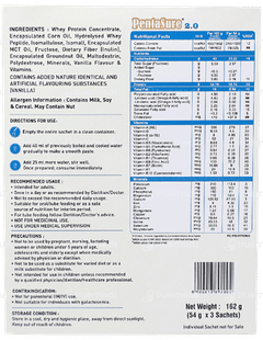 Pentasure 2.0 High Protein Sucrose Free Vanilla Flavour Powder Travel Pack 54gm Pack Of 3 Sachets