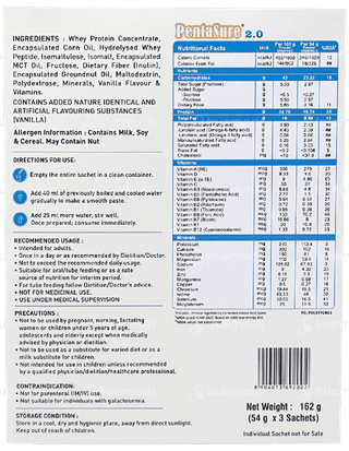 Pentasure 2.0 High Protein Sucrose Free Vanilla Flavour Powder Travel Pack 54gm Pack Of 3 Sachets