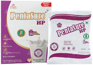 Pentasure Hp Sucrose Free Banana Vanilla Flavour Powder Travel Pack 30gm Pack Of 3 Sachets