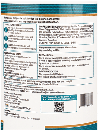 Pentasure Critipep Vanilla Flavour Sucrose Free Powder Jar 1kg