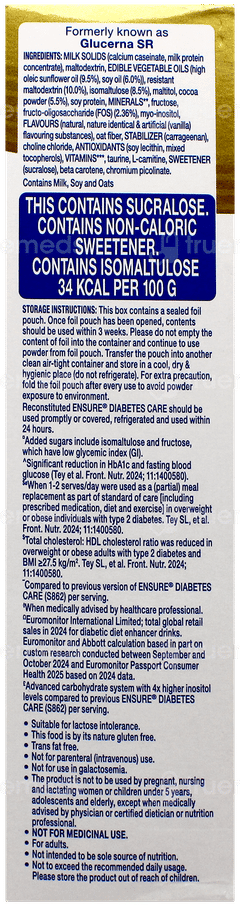 Ensure Diabetes Care New & Improved Zero Added Sucrose Chocolate Flavour Refill Powder 200Gm