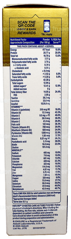 Ensure Diabetes Care New & Improved Zero Added Sucrose Chocolate Flavour Refill Powder 200Gm
