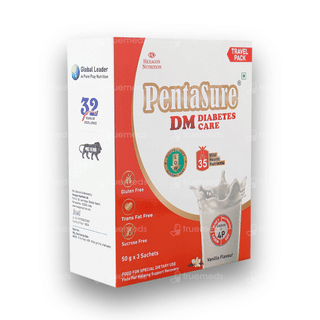 Pentasure Dm Diabetes Care Sucrose Free Vanilla Flavour Powder Travel Pack 50Gm Of 3 Sachets