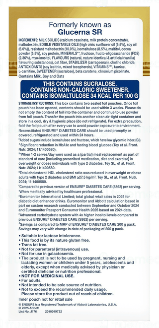 Ensure Diabetes Care New & Improved Zero Added Sucrose Rich Chocolate Flavour Refill Powder 950Gm