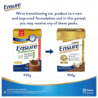 Ensure Diabetes Care New & Improved Zero Added Sucrose Rich Chocolate Flavour Refill Powder 950Gm