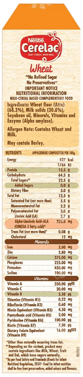 Nestle Cerelac No Refined Sugar No Preservatives Wheat 6 To 24 Months Baby Cereal 300Gm