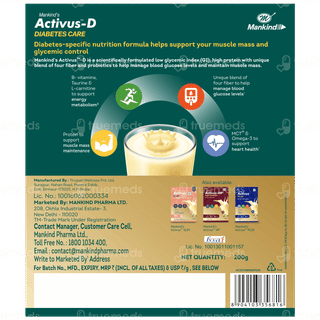 Activus D Diabetes Care Vanilla Flavour Zero Added Sucrose Refill Powder 200Gm