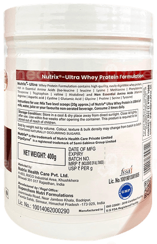 Nutrix Ultra Whey Protein Zero Added Sucrose 400Gm