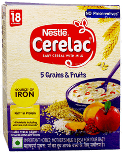 Nestle Cerelac No Preservative 5 Grains & Fruits From 18 To 24 Months Baby Cereal 300Gm