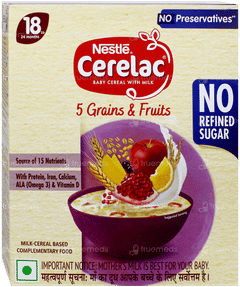 Nestle Cerelac No Refined Sugar No Preservatives 5 Grains & Fruits 18 To 24 Months Baby Cereal 300Gm Nestle Cerelac No Refined Sugar No Preservatives 5 Grains & Fruits 18 To 24 Months Baby Cereal 300Gm