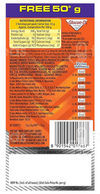 Glucon D New Tangy Orange Flavour Refill Powder 75Gm With 50Gm Free