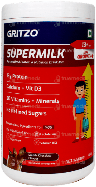 Gritzo Supermilk 13+ Yrs Boy Growth + Double Chocolate Flavour Powder Jar 400Gm