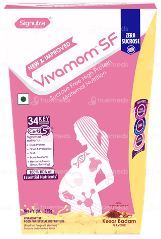 Vivamom Sf New & Improved Kesar Badam Flavour Zero Sucrose Refill Powder 375Gm