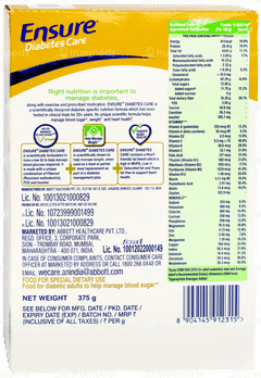 Ensure Diabetes Care Vanilla Delight Flavour Zero Added Sucrose Refill Powder 375gm