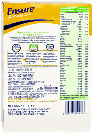 Ensure Diabetes Care Vanilla Delight Flavour Zero Added Sucrose Refill Powder 375gm