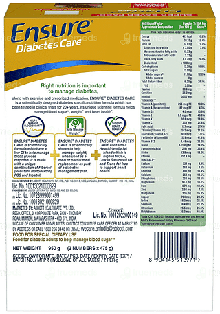 Ensure Diabetes Care Chocolate Flavour Zero Added Sucrose Powder 950gm