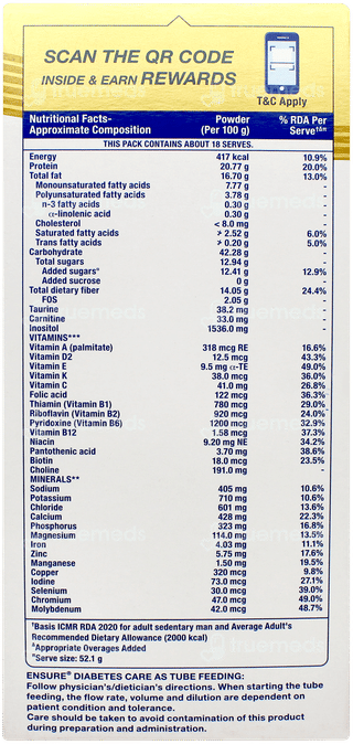 Ensure Diabetes Care Vanilla Flavour Zero Added Sucrose Powder 950gm
