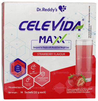 Celevida Maxx Strawberry Flavour No Added Sugar 33Gm Pack Of 14 Sachets