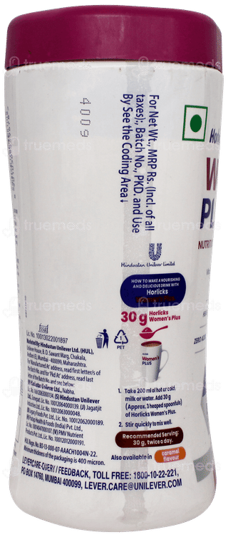 Horlicks Womens Plus Chocolate Flavour Zero Added Sugar Powder Jar 400gm