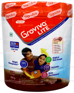 Groviva Lite 2+ Years Chocolate Flavour Zero Sucrose Powder Jar 200gm