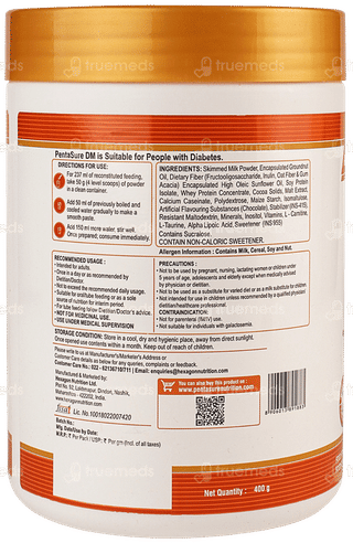 Pentasure Dm Diabetes Care Chocolate Flavour Sucrose Free Powder Jar 400gm