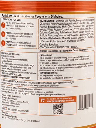 Pentasure Dm Diabetes Care Chocolate Flavour Sucrose Free Powder Jar 400Gm