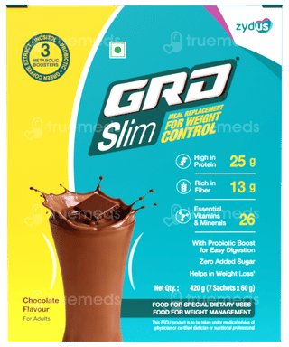 Grd Slim Chocolate Flavour Zero Added Sugar Powder 60Gm Pack Of 7 Sachets