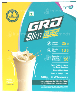 Grd Slim Vanilla Flavour Zero Added Sugar Powder 60Gm Pack Of 7 Sachets