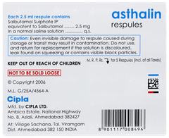 Asthalin 2.5ml Pack Of 5 Respules Asthalin 2.5ml Pack Of 5 Respules