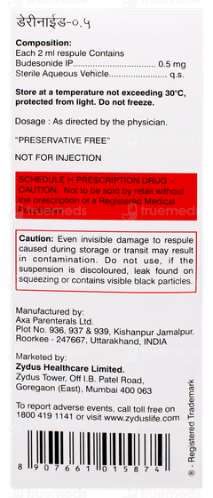 Derinide 0.5mg 2ml Pack Of 5 Respules Derinide 0.5mg 2ml Pack Of 5 Respules