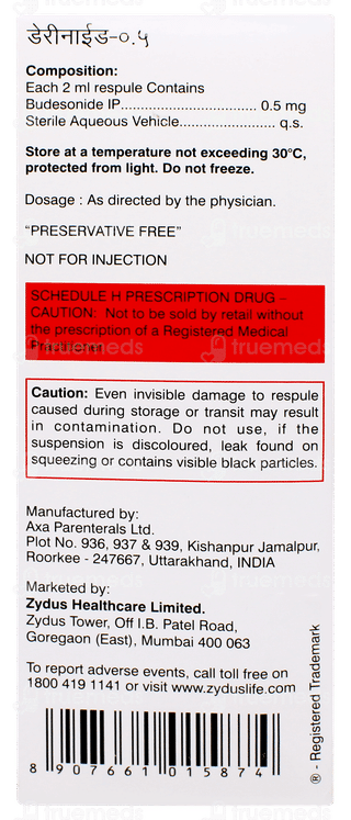 Derinide 0.5mg 2ml Pack Of 5 Respules