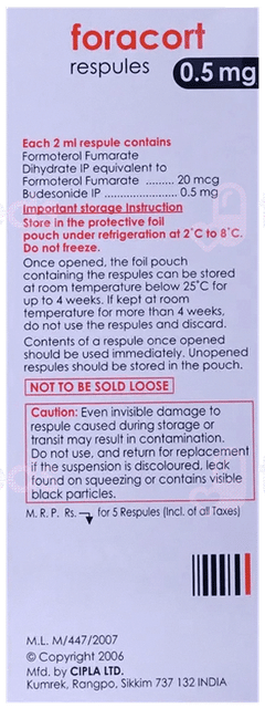 Foracort 0.5mg 2ml Pack Of 5 Respules Foracort 0.5mg 2ml Pack Of 5 Respules