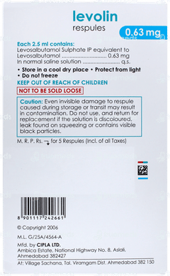 Levolin 0.63mg 2.5ml Pack Of 5 Respules