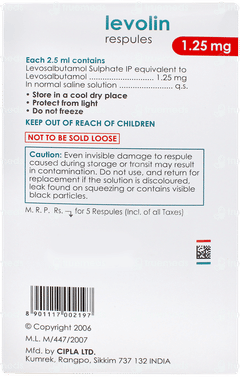Levolin 1.25mg 2.5ml Pack Of 5 Respules