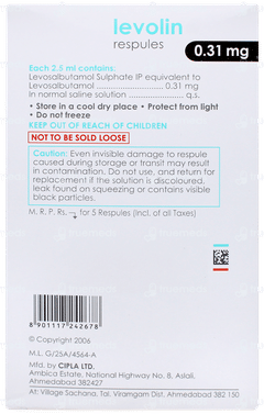 Levolin 0.31mg 2.5ml Pack Of 5 Respules