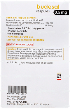 Budesal 0.5mg 2ml Pack Of 5 Respules Budesal 0.5mg 2ml Pack Of 5 Respules