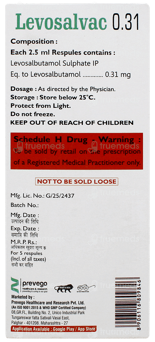 Levosalvac 0.31 2.5ml Pack Of 5 Respules
