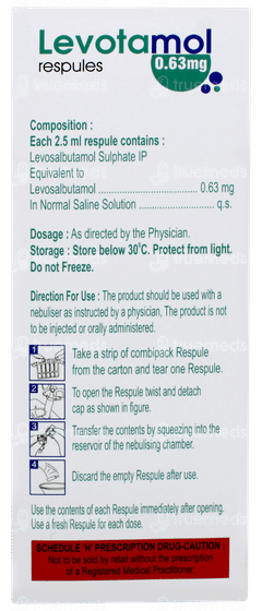 Levotamol 0.63mg 2.5ml Pack Of 5 Respules Levotamol 0.63mg 2.5ml Pack Of 5 Respules