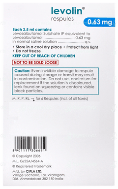 Levolin 0.63mg 2.5ml Pack Of 6 Respules