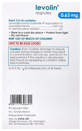 Levolin 0.63mg 2.5ml Pack Of 6 Respules