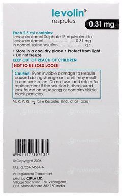 Levolin 0.31mg 2.5ml Pack Of 6 Respules