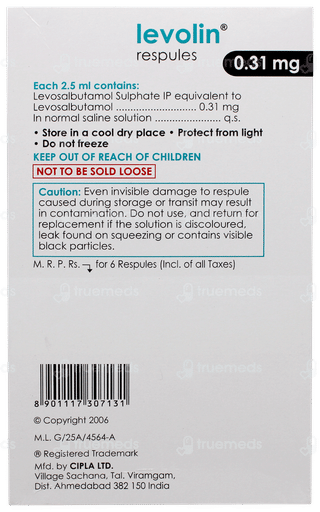 Levolin 0.31mg 2.5ml Pack Of 6 Respules