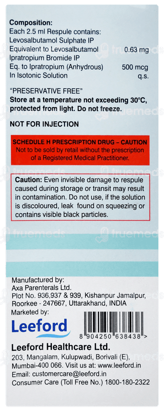 Tropivent L 0.63 2.5ml Pack Of 5 Respules